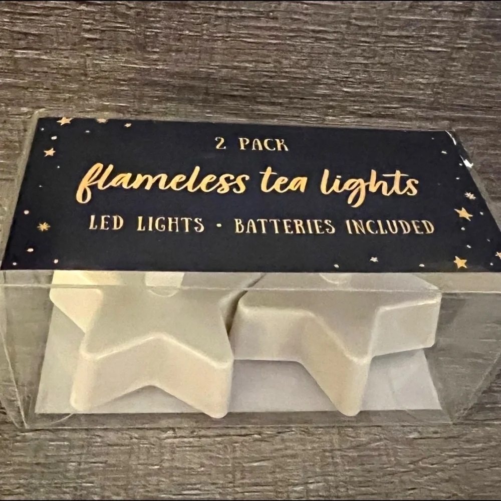 💞 New 2-Pack Star Shaped Silver Flameless Tea Lights
